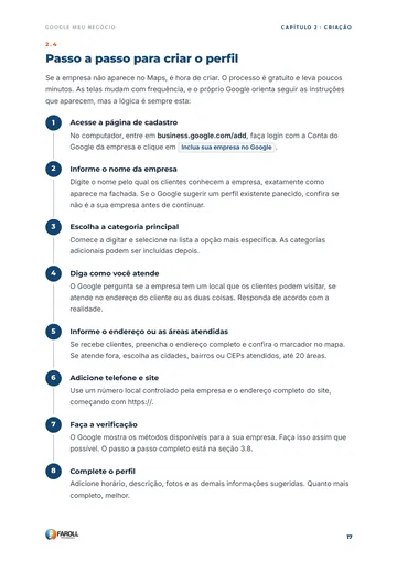 Página 17: passo a passo para criar o perfil