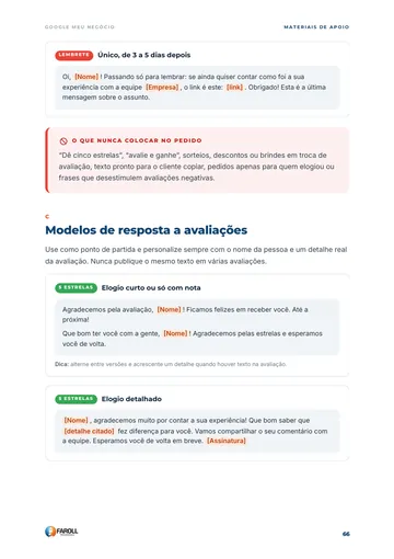 Página 66: modelos de resposta a avaliações